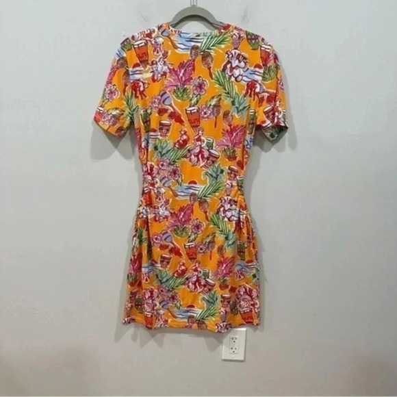 ZARA Orange Tropical Print Side Cutout Mini Dress Large 0085/815 - Picture 5 of 8